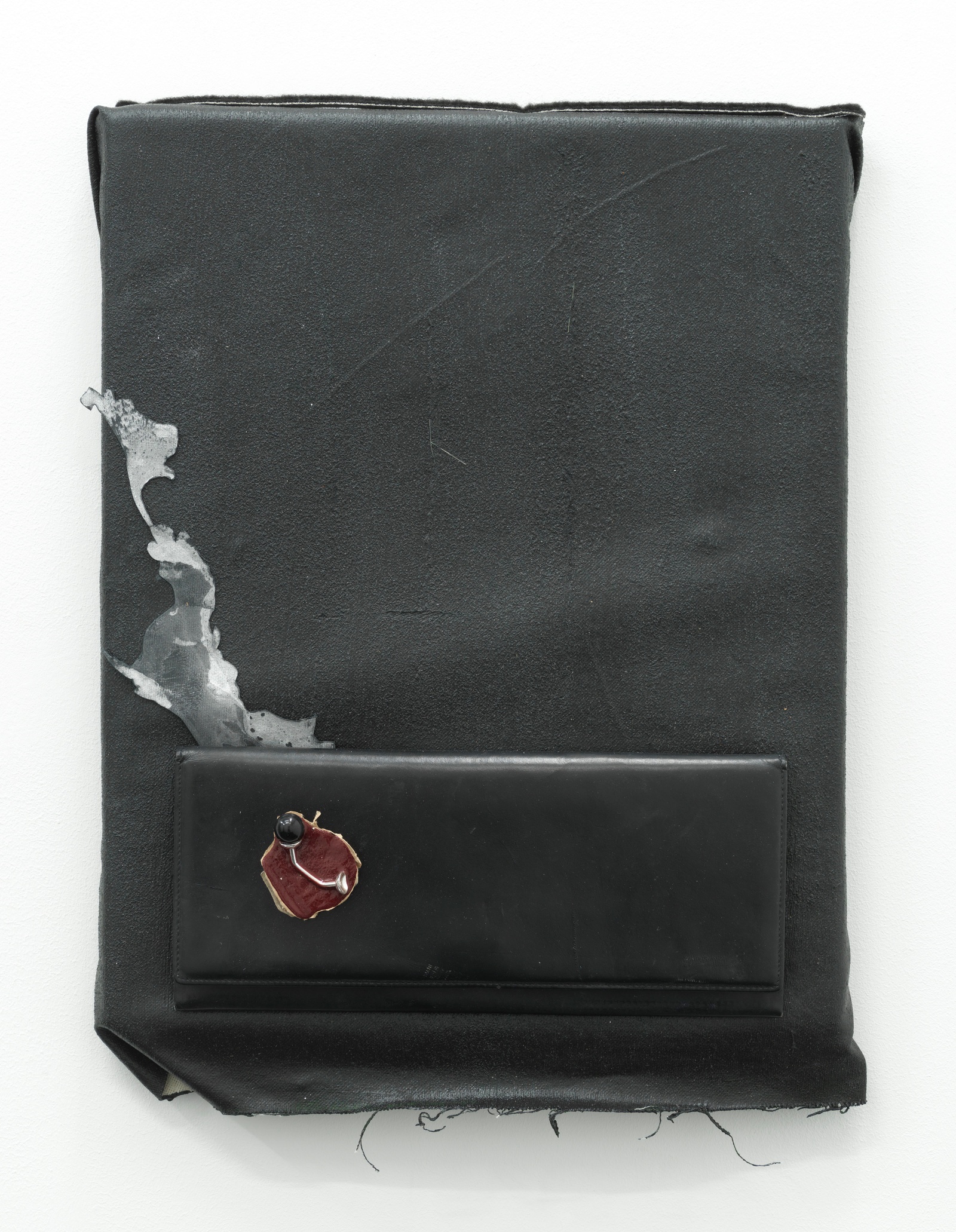 Forge, 2021. acrylic, paper, cardboard, cufflink, synthetic leather, carpet on canvas. 47 x 34 x 3.5 cm